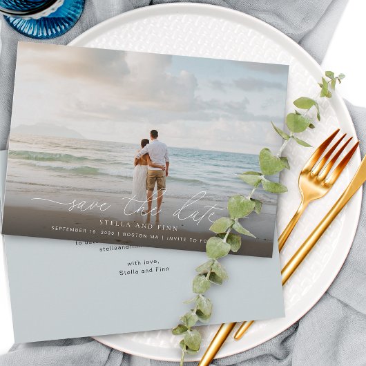 Save The Date Élégant Script Moderne Photo Mariage Enregistrer L
