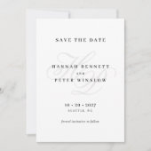 Save The Date Élégant script Monogramme Mariage blanc minimal (Devant)