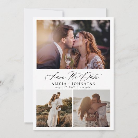 Save The Date Élégant script multi photo collage simple mariage (Devant)