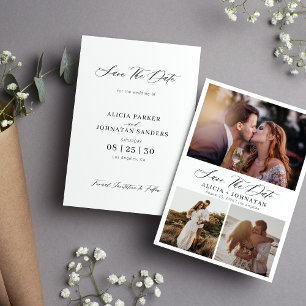 Save The Date Élégant script multi photo collage simple mariage