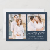 Save The Date Élégant Script Navy 2 Photo (Devant)