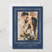 Save The Date Elegant Script Navy Blue Floral Photo Wedding (Dos)
