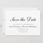 Save The Date Élégant Script Noir Blanc Formel (Devant)