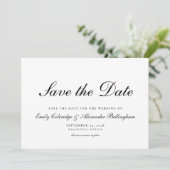 Save The Date Élégant Script Noir Blanc Formel (Debout devant)