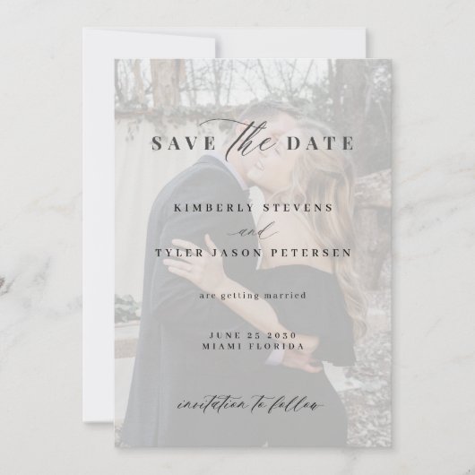 Save The Date Élégant script noir et blanc mariage photo (Devant)