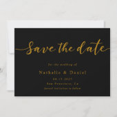 Save The Date Élégant script noir et or QR Code Mariage (Devant)
