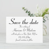 Save The Date Élégant script noir personnalisé Mariage de callig (Debout devant)