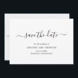 Save The Date Élégant Script Non Photo Simple Mariage moderne<br><div class="desc">Simple mariage non photo Enregistrer la carte Date avec un design épuré et minimaliste avec une touche élégante avec "enregistrer la date" en script avec des swashes. Un moderne noir et blanc Enregistrer la Date sans images qui se coordonne magnifiquement avec n'importe quel style de mariage.</div>