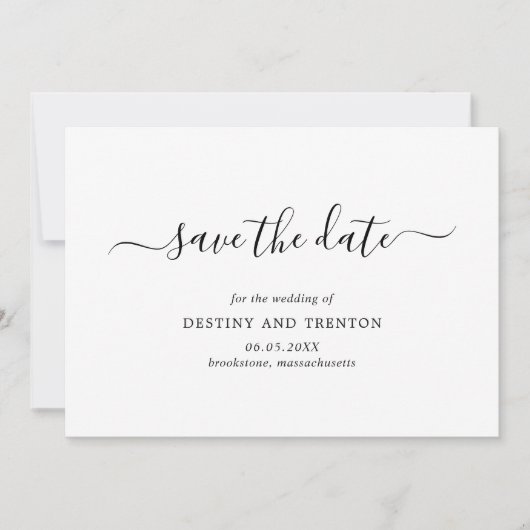 Save The Date Élégant Script Non Photo Simple Mariage moderne (Devant)