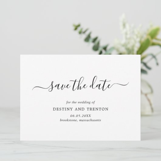 Save The Date Élégant Script Non Photo Simple Mariage moderne (Debout devant)