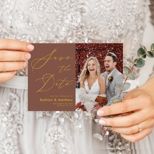 Save The Date Élégant script or en terre cuite Mariage moderne