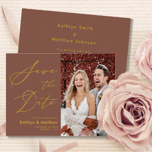 Save The Date Élégant script or en terre cuite Mariage moderne