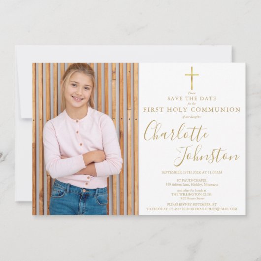 Save The Date Élégant script or Première Sainte Communion Photo (Devant)