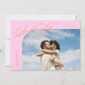 Save The Date Elegant Script Orange Pink Curved Frame Photo (Devant)