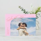 Save The Date Elegant Script Orange Pink Curved Frame Photo (Debout devant)