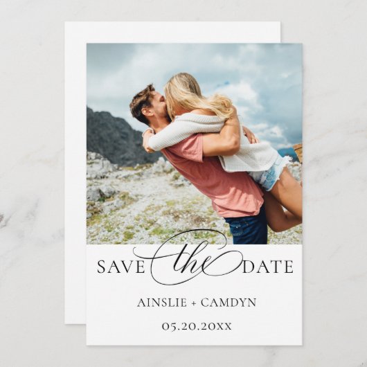 Save The Date Élégant script photo (Devant / Derrière)