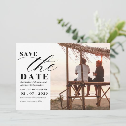 Save The Date Elégant script photo calligraphie & QR Code Mariag (Debout devant)