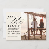 Save The Date Elégant script photo calligraphie & QR Code Mariag (Devant)