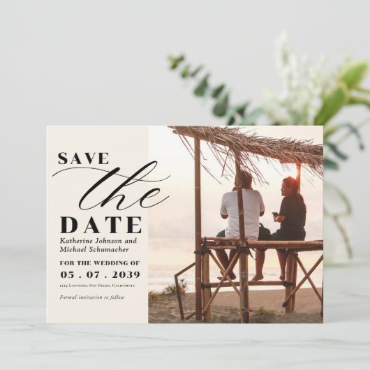 Save The Date Elégant script photo calligraphie & QR Code Mariag (Debout devant)
