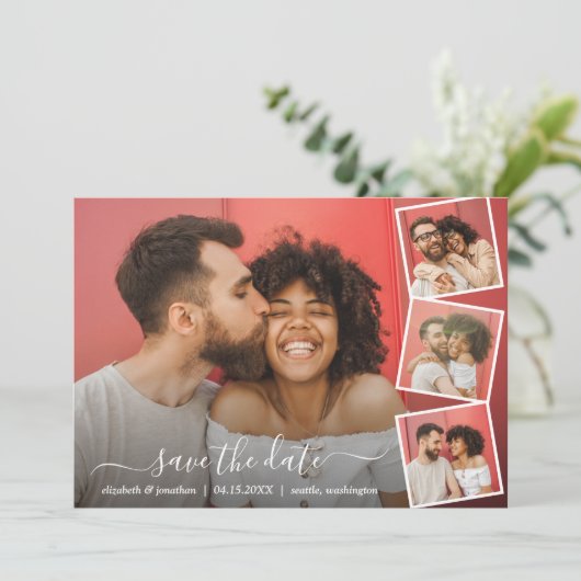 Save The Date Élégant Script Photo Collage 5 Photos Moderne (Debout devant)