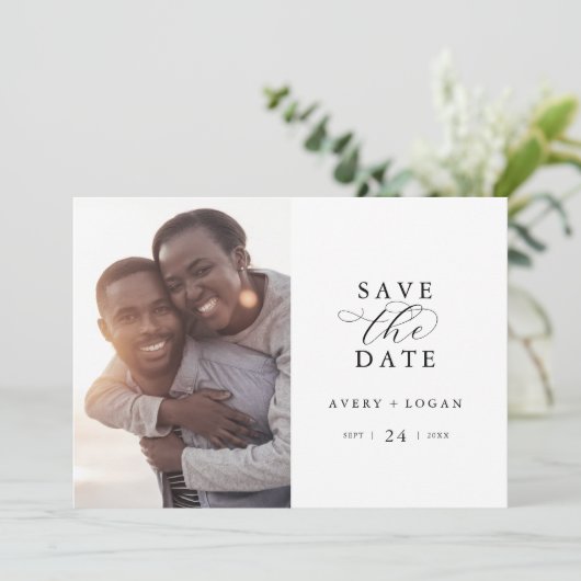 Save The Date Élégant Script Photo Enregistrer La Date (Debout devant)