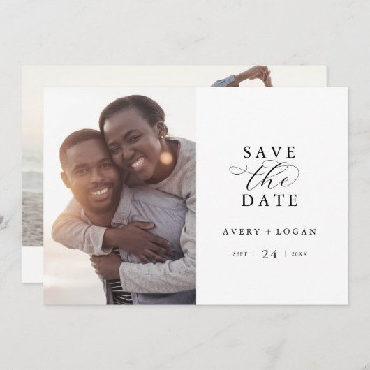 Save The Date Élégant Script Photo Enregistrer La Date (Devant / Derrière)