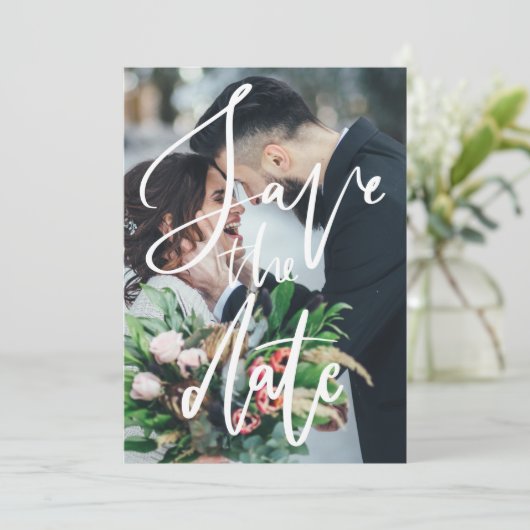 Save The Date Élégant script photo mariage Enregistrer la date I (Debout devant)