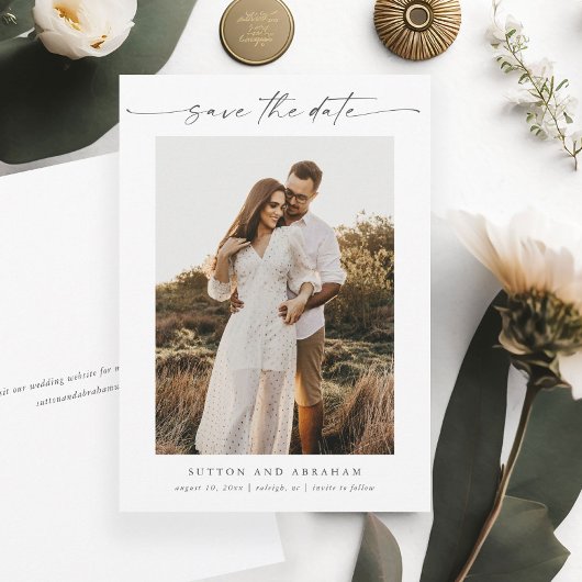 Save The Date Élégant script photo Mariage minimal