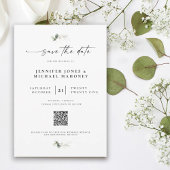 Save The Date Élégant script photo QR Code Eucalyptus Mariage