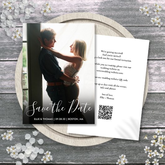 Save The Date Élégant script photo QR Code Mariage