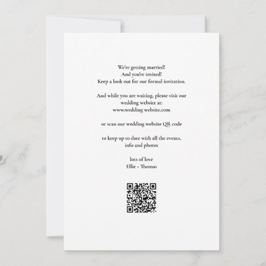 Save The Date Élégant script photo QR Code Mariage (Dos)