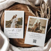 Save The Date Élégant Script Photo QR Code Mariage Enregistrer l