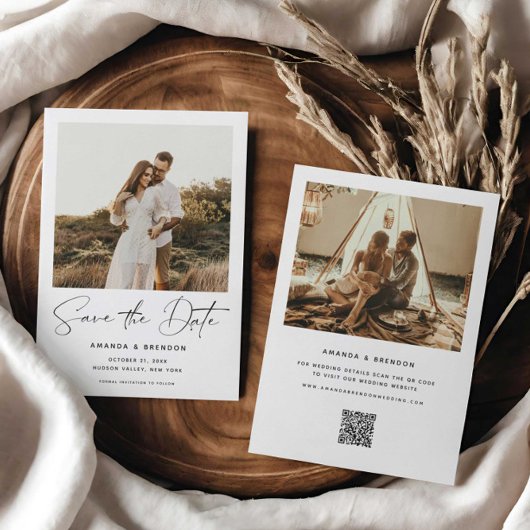 Save The Date Élégant Script Photo QR Code Mariage Enregistrer l