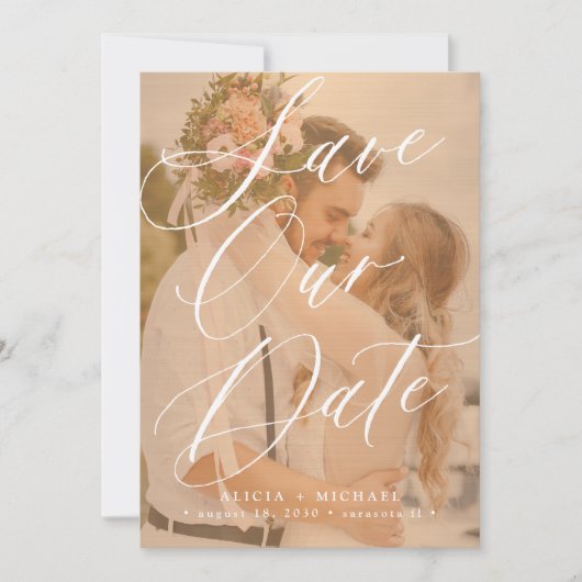 Save The Date Élégant script photo superposition mariage en terr (Devant)