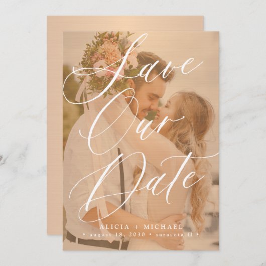 Save The Date Élégant script photo superposition mariage en terr (Devant / Derrière)