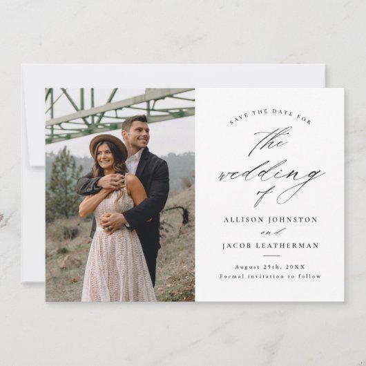 Save The Date Élégant Script Photo Wedding Enregistrer La Date (Devant)