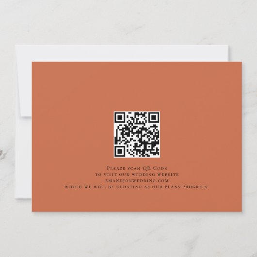 Save The Date Élégant Script pour toujours QR code Terracotta (Dos)