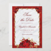 Save The Date Élégant Script Red Gold Rose Floral Mariage (Devant)