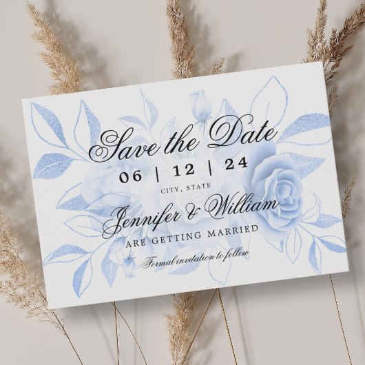 Save The Date Élégant Script Romantique Mariage Marine Floral