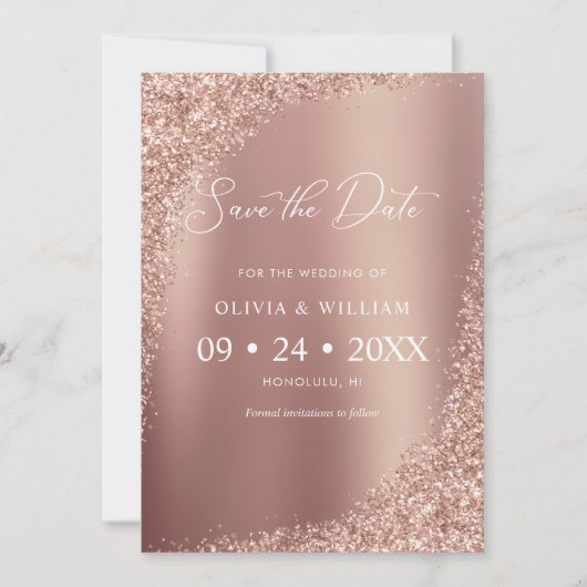 Save The Date Élégant Script Rose Gold Wedding Enregistrer la da (Devant)