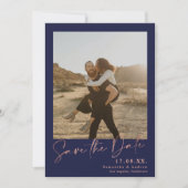 Save The Date Élégant script rose or 2 photos enregistrer la dat (Devant)