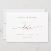 Save The Date Élégant script, rose pâle, blanc Mariage simple (Devant)