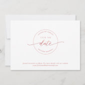 Save The Date Élégant script, rose pâle, blanc Mariage simple (Dos)