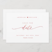 Save The Date Élégant script, rose pâle, blanc Mariage simple (Devant / Derrière)