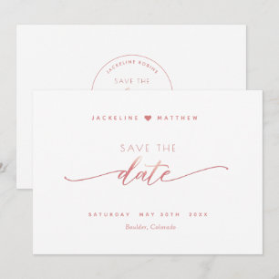 Save The Date Élégant script, rose pâle, blanc Mariage simple
