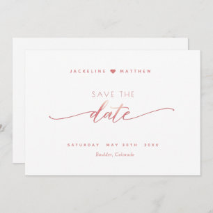 Save The Date Élégant script, rose pâle, Mariage simple blanc