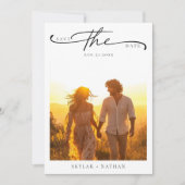 Save The Date Élégant Script Rustique Boho Sunset Mariage photo (Devant)