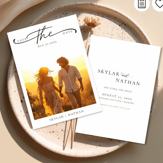 Save The Date Élégant Script Rustique Boho Sunset Mariage photo