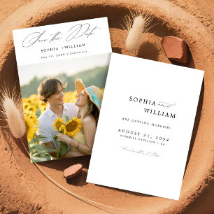 Save The Date Élégant Script Rustique Tournesol Photo Boho Maria
