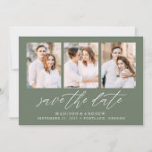Save The Date Élégant Script Sage Green 3 Photo Collage (Devant)